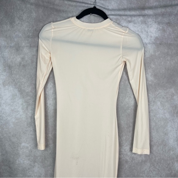 CHAM Long Bodycon Semi Sheer Long Sleeve Dress In Baby Beige Women's Size X - Picture 10 of 13